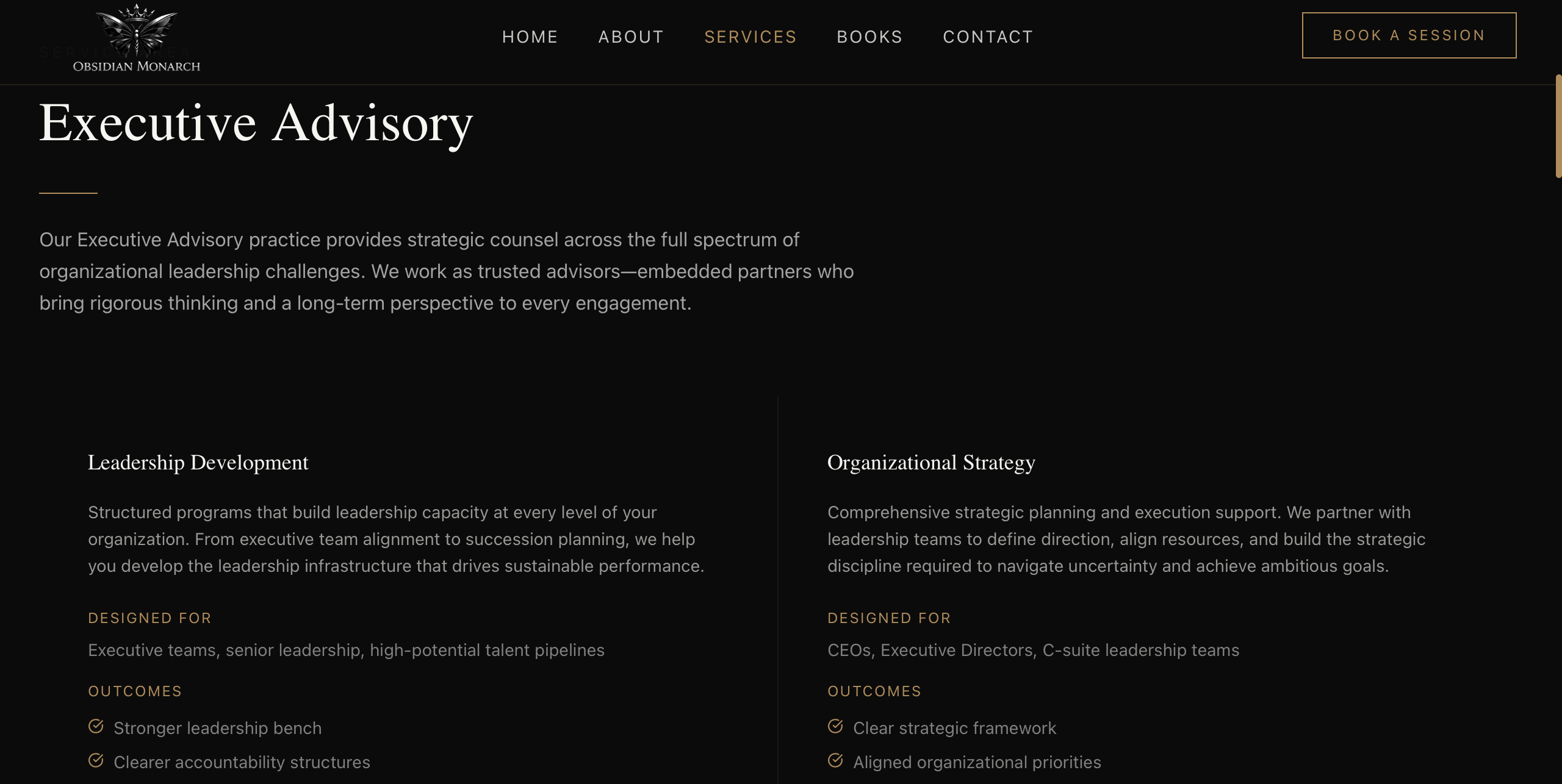 Obsidian Monarch services page