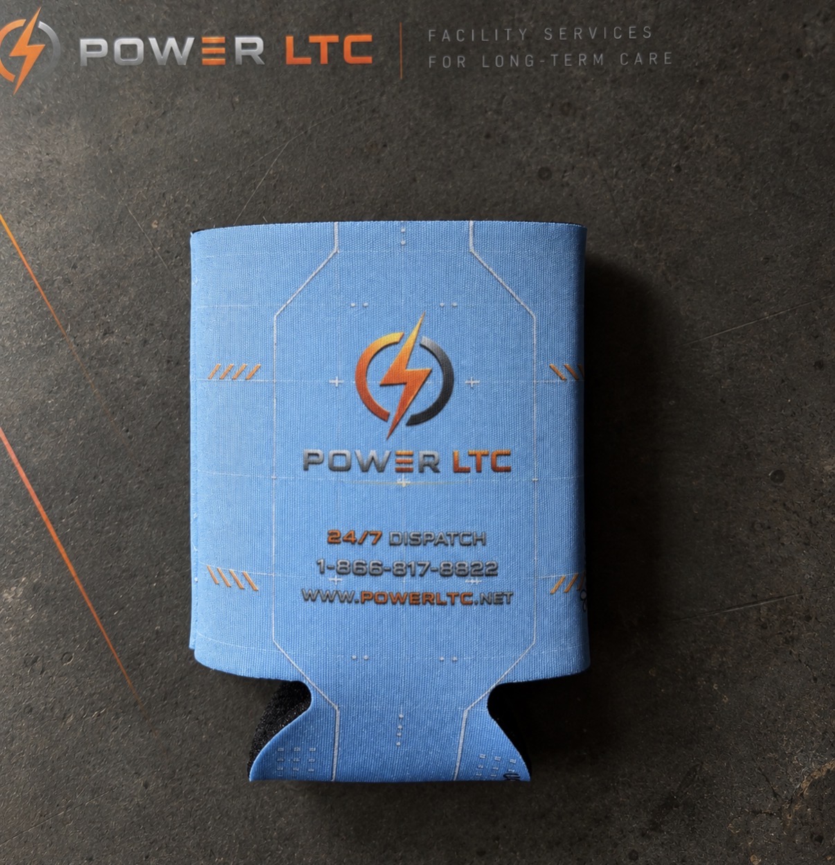 PowerLTC blue coozie
